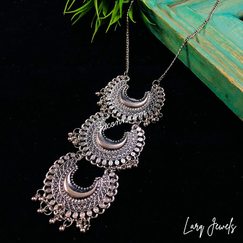 LARQ JEWELS Oxidized Silver Strand Chandbali Necklace