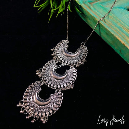 LARQ JEWELS Oxidized Silver Strand Chandbali Necklace
