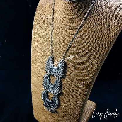 LARQ JEWELS Oxidized Silver Strand Chandbali Necklace