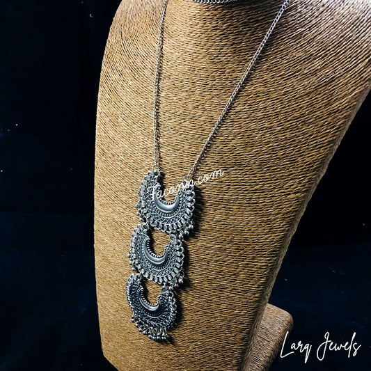 LARQ JEWELS Oxidized Silver Strand Chandbali Necklace