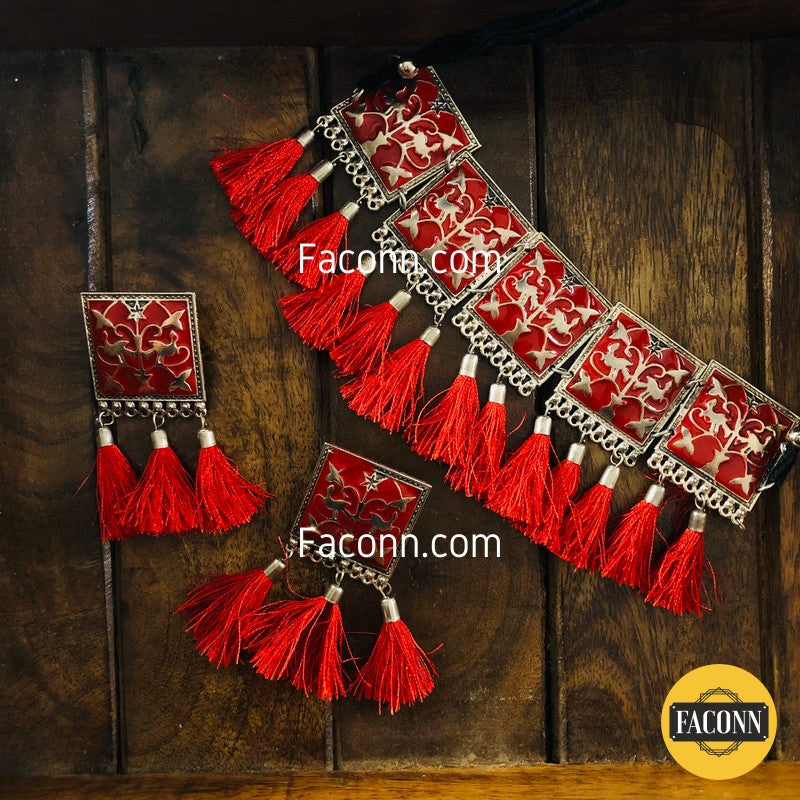 LARQ JEWELS Red Traditional Hand Crafted Neclace set