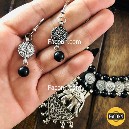 LARQ JEWELS Black German Silver Beaded Elephant Necklace Set