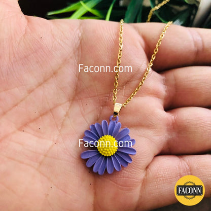 LARQ JEWELS Women Necklace Purple Daisy sunflower pendant