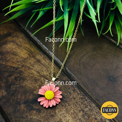 LARQ JEWELS Women Necklace Pink Daisy sunflower pendant