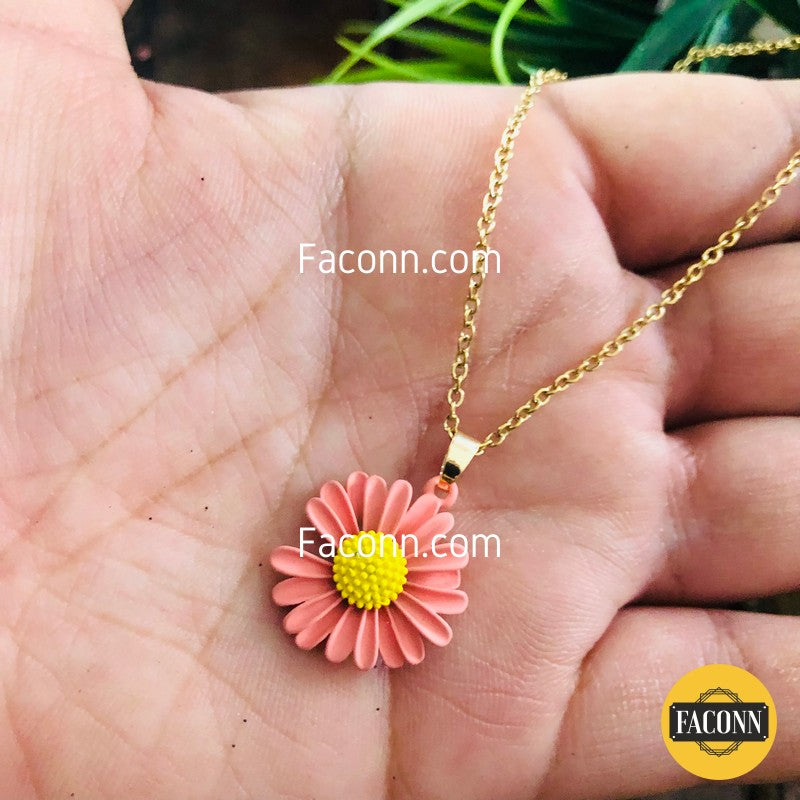 LARQ JEWELS Women Necklace Pink Daisy sunflower pendant