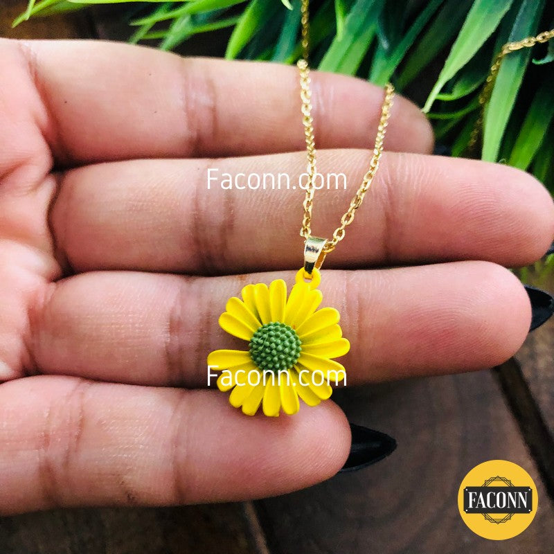 LARQ JEWELS Women Necklace Yellow Daisy sunflower pendent