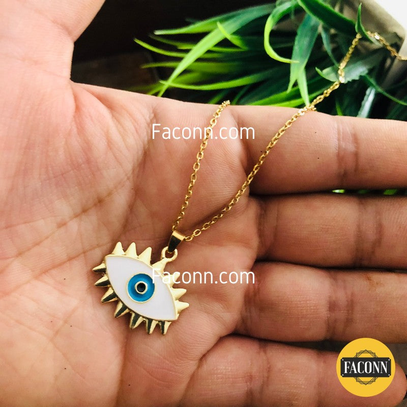 LARQ JEWELS White Evil eye golden chain Necklace