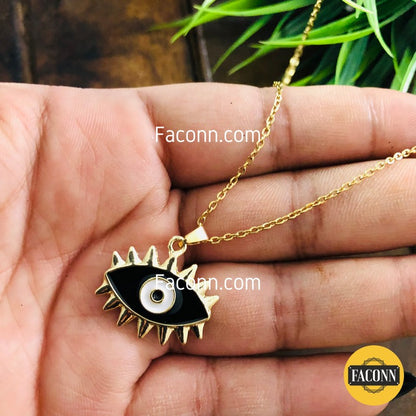 LARQ JEWELS Black Evil eye golden chain Necklace