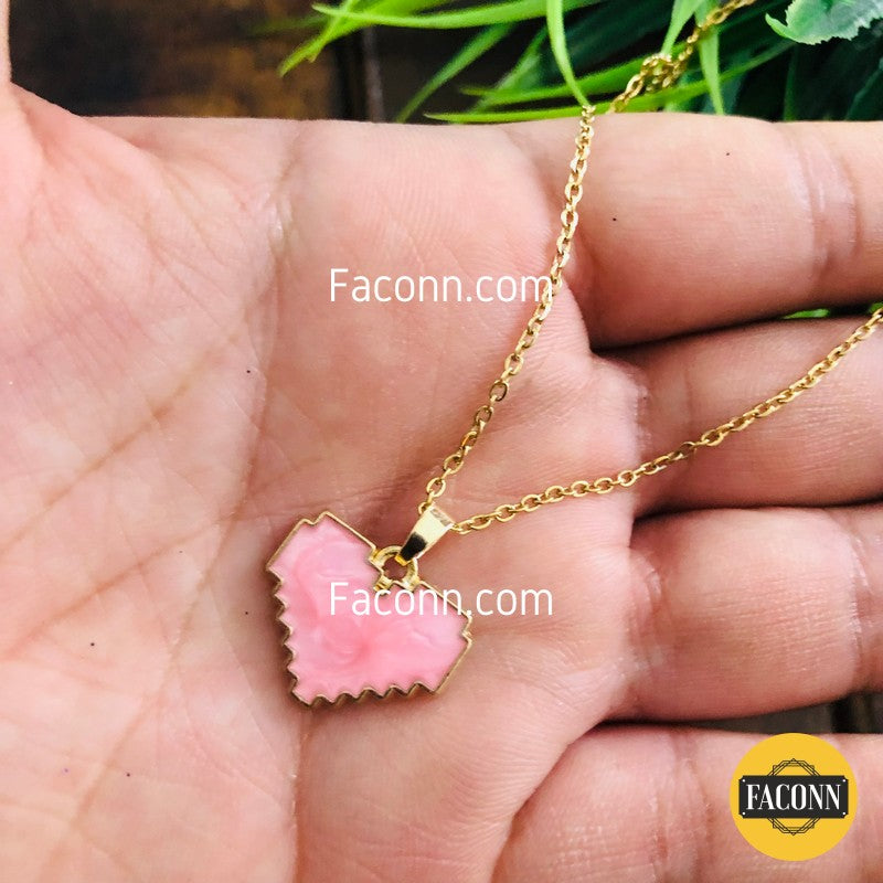 LARQ JEWELS Pink Heart shaped Lepis Pendent