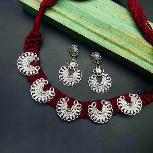 Sculptural Jewelry Wooven Red Necklace Set