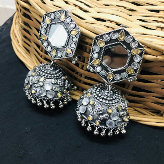 LARQ JEWELS Oxidised Silver Afghni Big Chanbali jhumka Earrings for women and girls