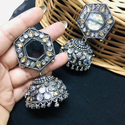 LARQ JEWELS Oxidised Silver Afghni Big Chanbali jhumka Earrings for women and girls
