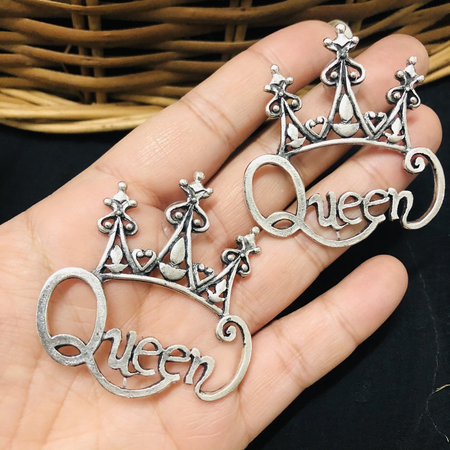 LARQ JEWELS Oxidised Stud Queen Earrings Silver Plated Combo