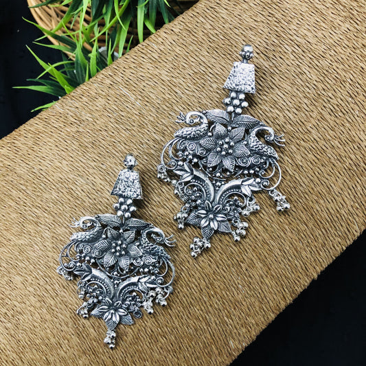LARQ JEWELS German Silver Oxidised Chandbali Statement Traditional Dangler Earrings