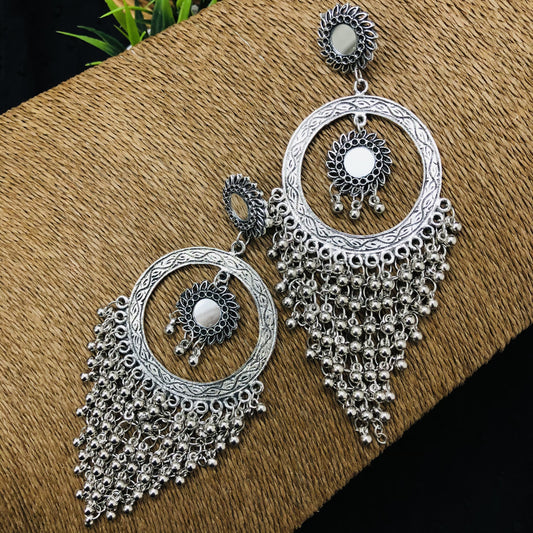 LARQ JEWELS Silver Oxidised Chandbali Afghani Dangle Drop Earrings for women and girls