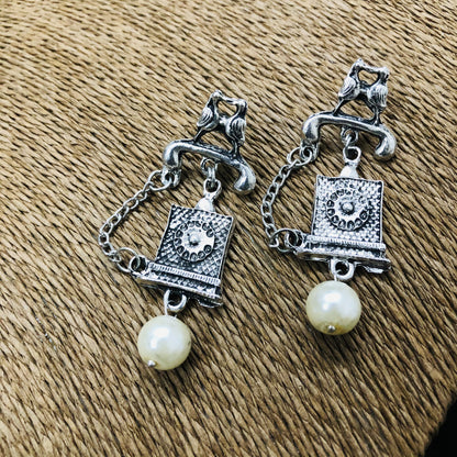 LARQ JEWELS Oxidised Silver Stylish Designer Telephone Dangle Drop Earring for Women