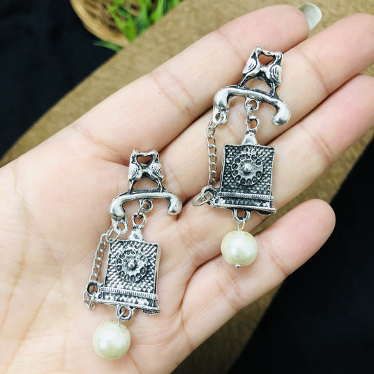 LARQ JEWELS Oxidised Silver Stylish Designer Telephone Dangle Drop Earring for Women