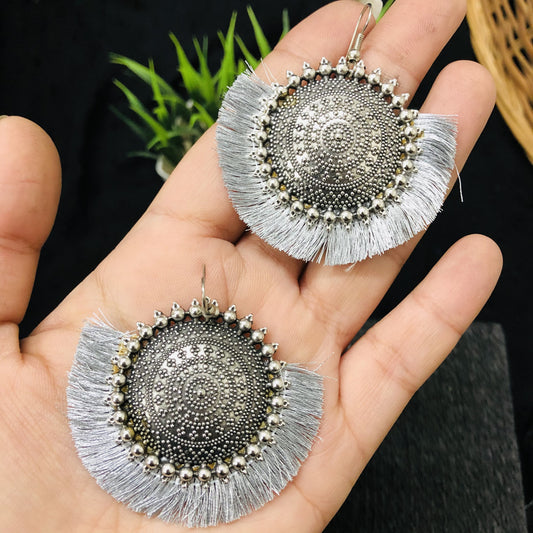 LARQ JEWELS Party wear Wedding Eid Designer Oxidized Silver Thread Earrings