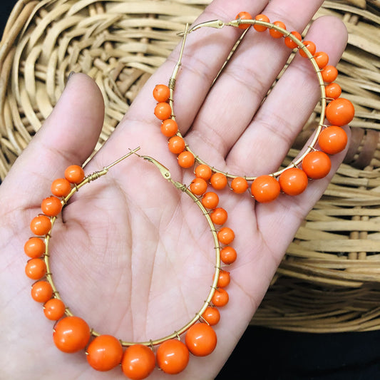 LARQ JEWELS Women's Beaded Hoop Earrings ORANGE