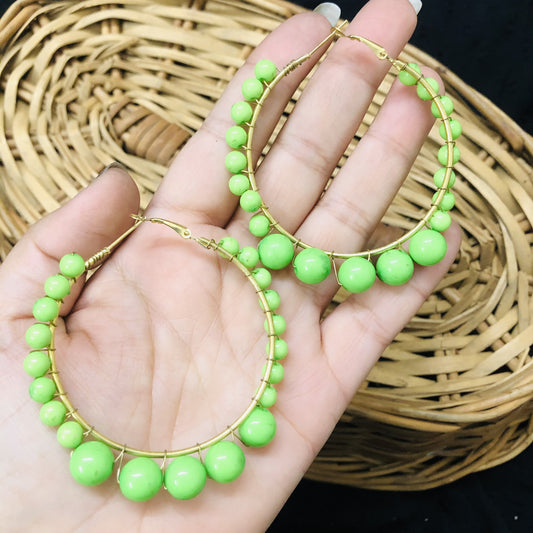 LARQ JEWELS Women's Beaded Hoop Earrings GREEN