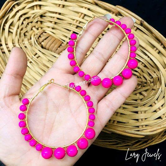 LARQ JEWELS Women's Beaded Hoop Earrings PINK