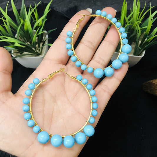 LARQ JEWELS Women's Beaded Hoop Earrings BLUE