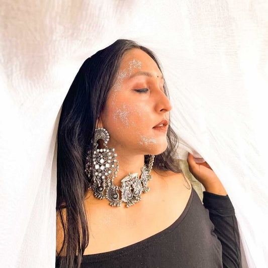 Larq Jewels Vintage Oxidised Silver Choker Necklace Set