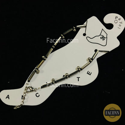 LARQ JEWELS Oxidized Silver Black Beads Anklet (Single) for women and girls