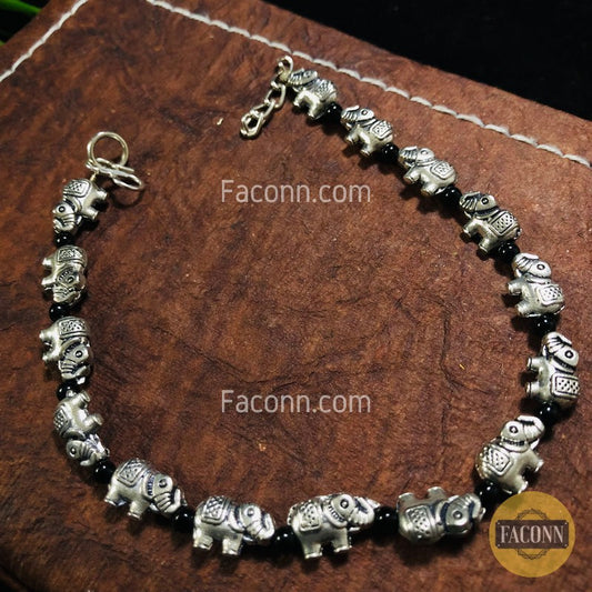 LARQ JEWELS  GERMAN Silver Ethnic Anklet Elephant Design For Women (1 Piece)