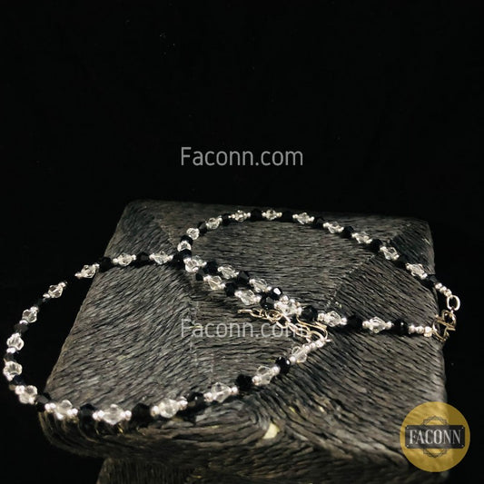 LARQ JEWELS Stylish Nazriya Payal With Crystal Beads Black Silver Beads (PAIR 2PC)