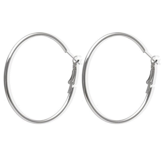 Heavy Metal Flat Edges Silver Statement Hoop Earrings