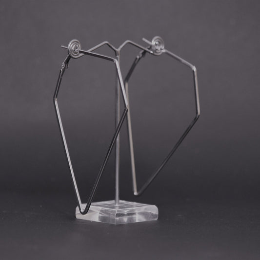 Black Diamond Shape Wire Hoop Earrings