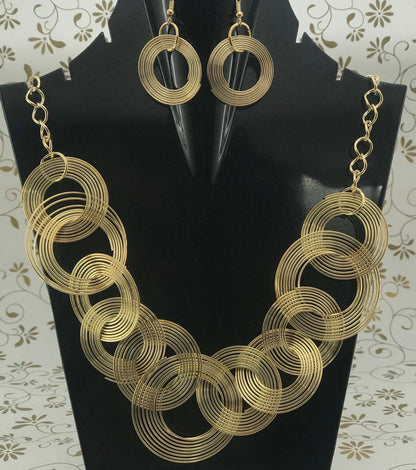 LARQ JEWELS Gold Tone Metal Spiral Rings Necklace Set