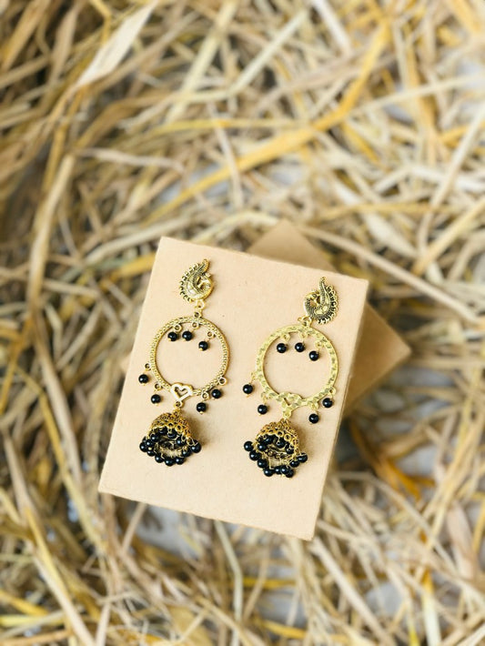 Golden Traditional Oxidized Black Bead Jhumki Earring