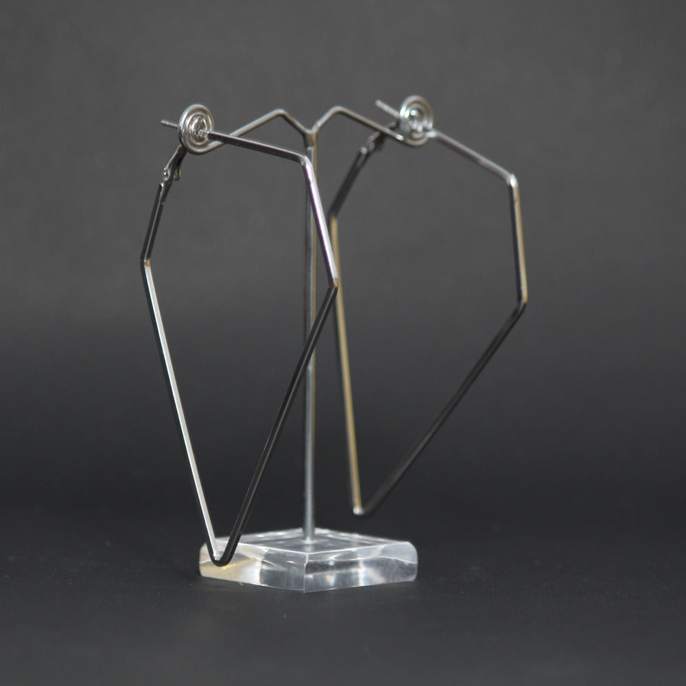 Silver Diamond Shape Wire Hoop Earrings