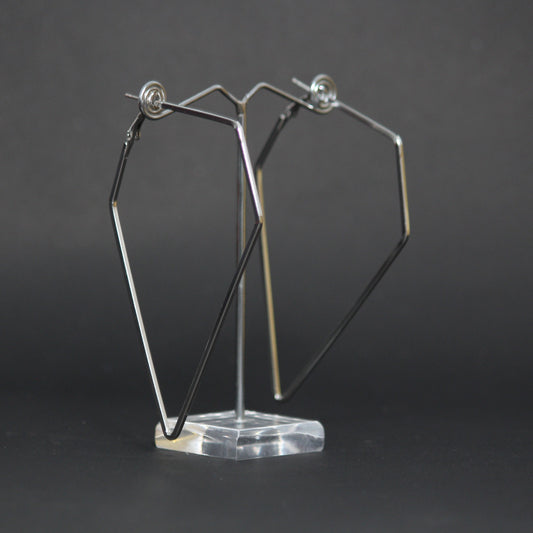 Silver Diamond Shape Wire Hoop Earrings