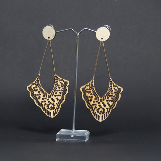 Off White Stylish wooden pattern Drop Earrings?