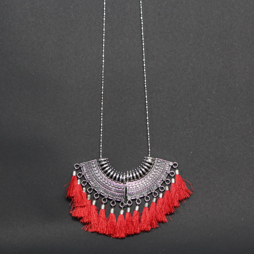 LARQ JEWELS Boho Vintage Oxidized Red Tassel Long Chain Necklace