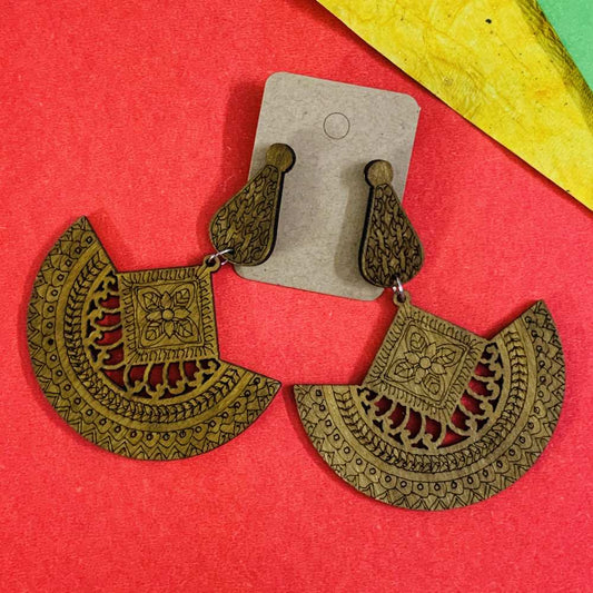 Quirky Traditional Pattern Wooden Ultra Light Weight Earrings