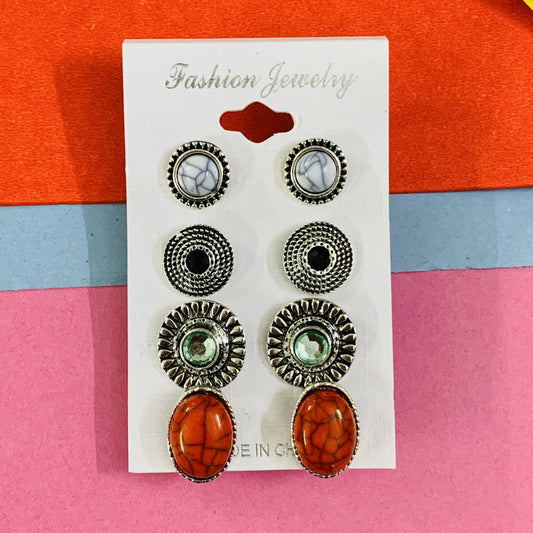 Silver Fashion Italian Designer Collection Oxidized Stud Earrings