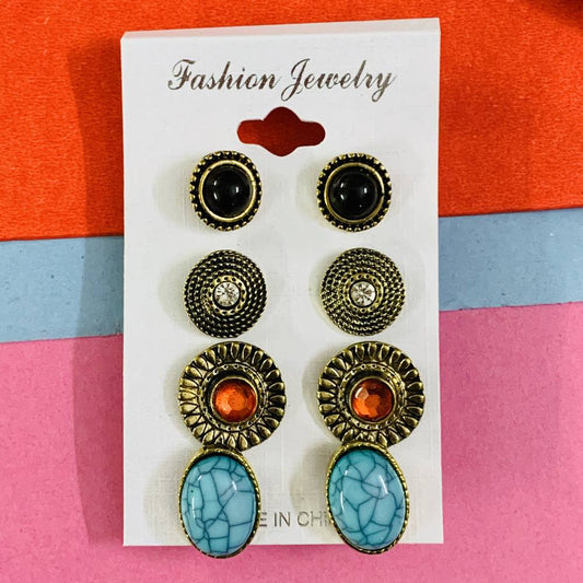 Golden Fashion Italian Designer Collection Oxidized Plated Stud Marble Earrings