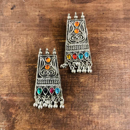 LARQ JEWELS Multi Colored Stone Silver Oxidized Necklace