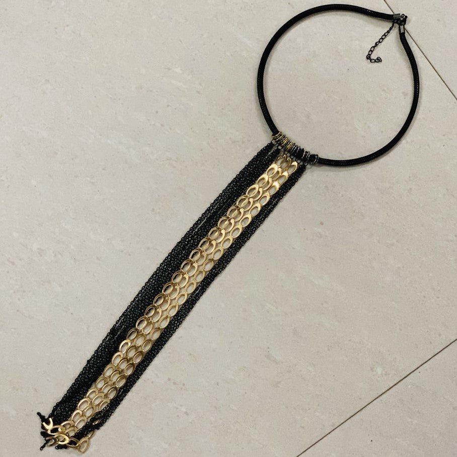 LARQ JEWELS Black Tone Trendy Choker With Extremely Long Chains Necklace