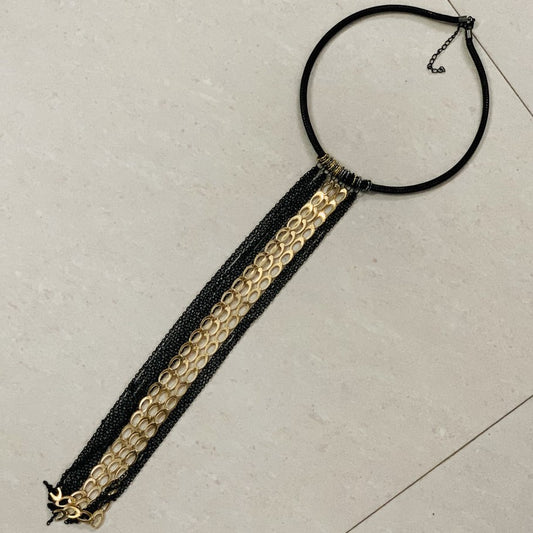 LARQ JEWELS Black Tone Trendy Choker With Extremely Long Chains Necklace