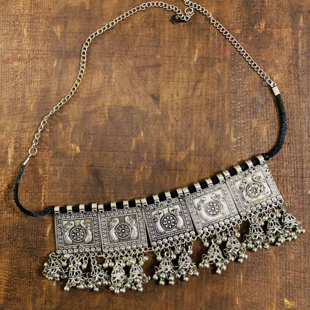 LARQ JEWELS Afghani Oxidised Silver Hangings Choker