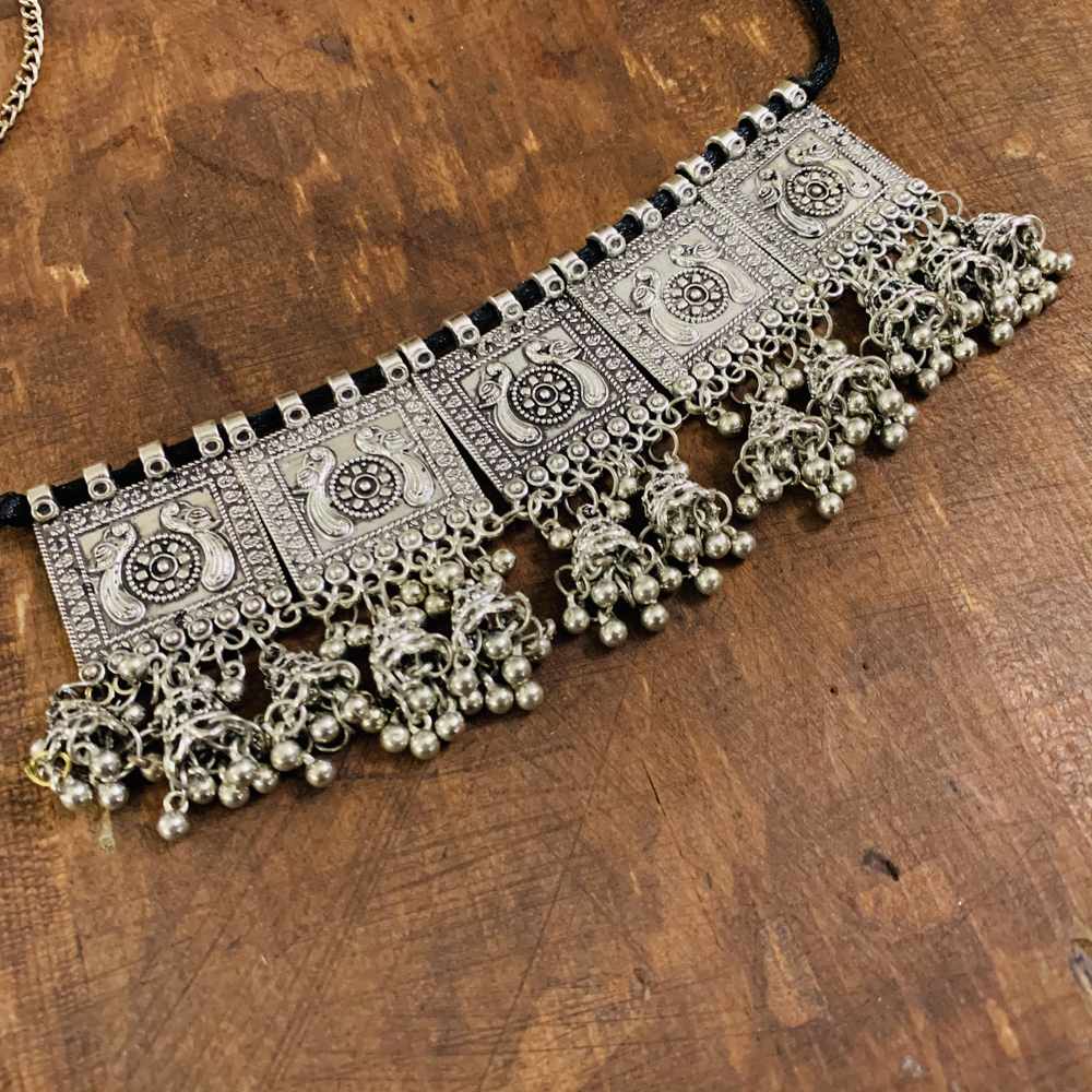 LARQ JEWELS Afghani Oxidised Silver Hangings Choker