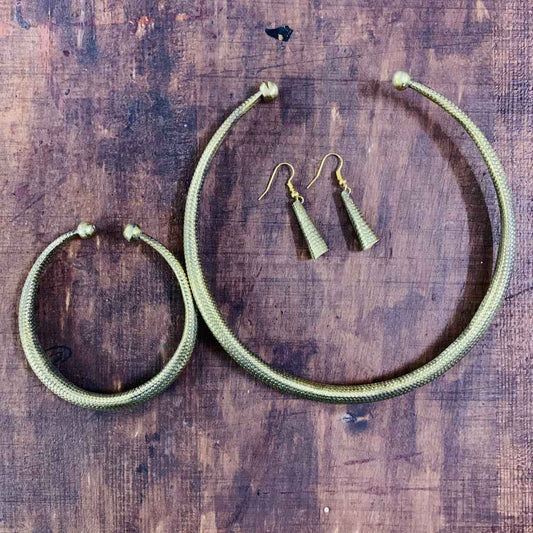 LARQ JEWELS Tribal Oxidized Golden Tone Choker  Set