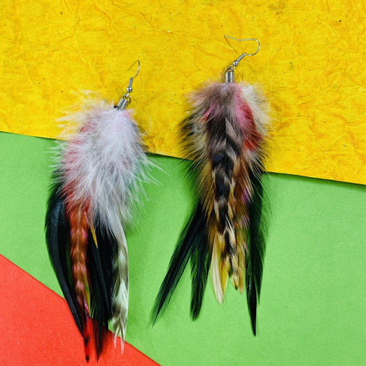 Stylish Boho Inspired Feather Natural Black/Red color Earrings