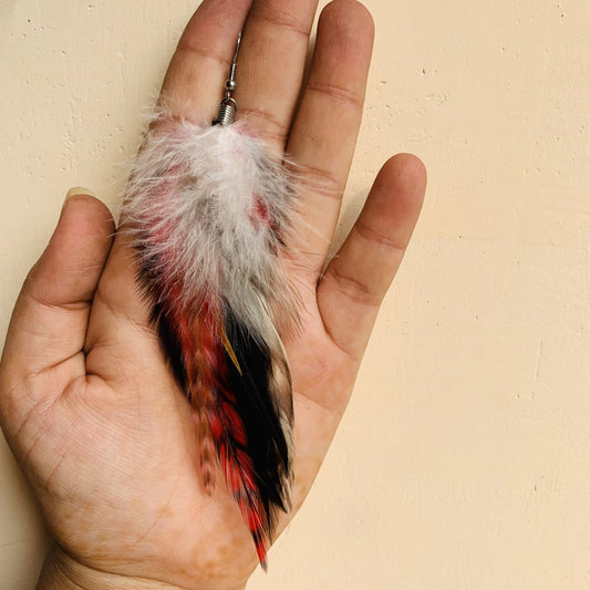 Stylish Boho Inspired Feather Natural Black/Red color Earrings