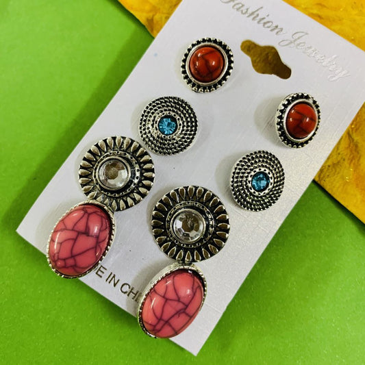 Silver Designer Collection Oxidized Stud Marble Earrings